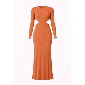 TALULAH Ribbed‎ Knit Cutout Maxi Dress Burnt Orange Long Sleeve Size L